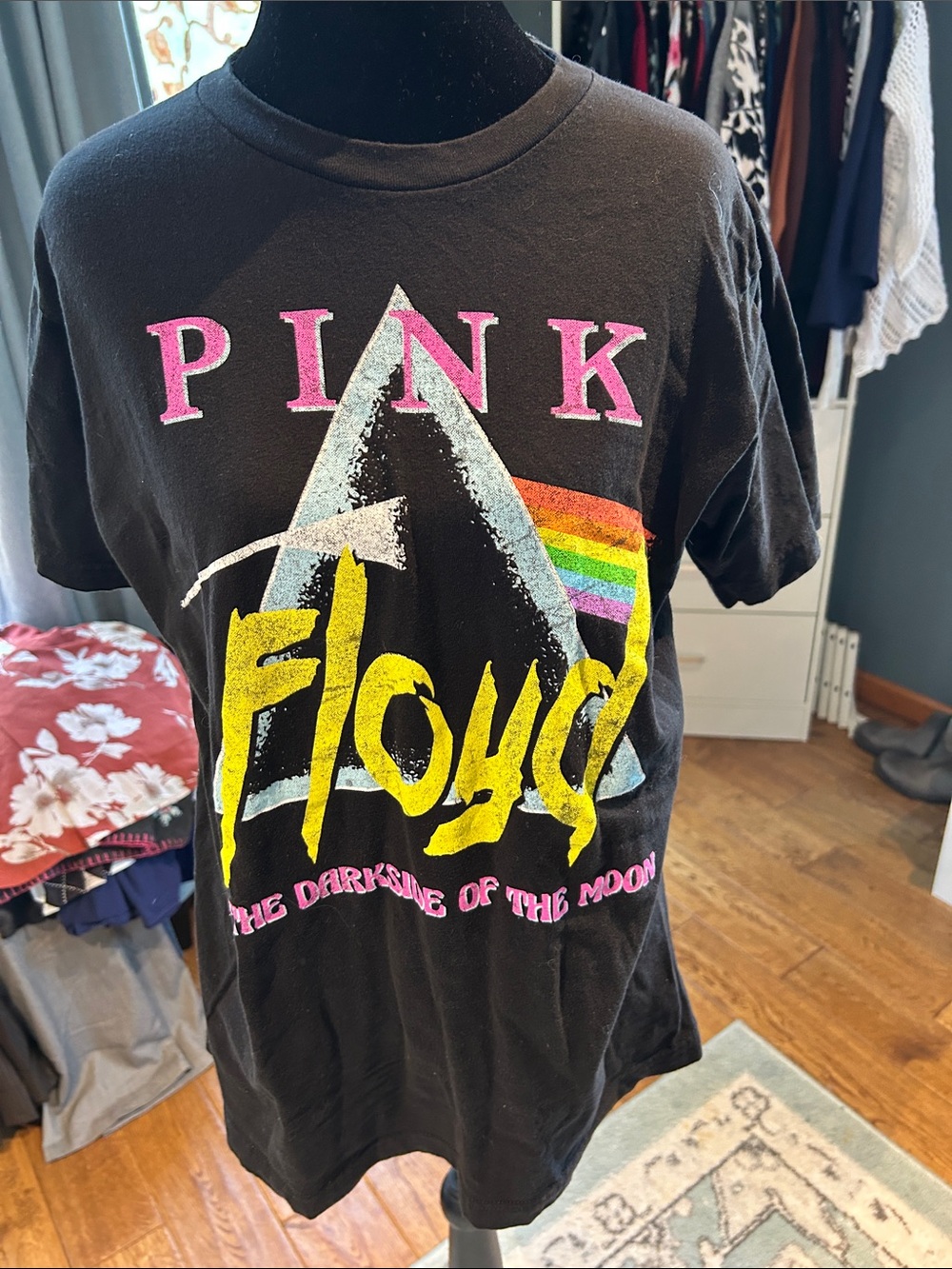 Pink Floyd Black Tee with Rainbow Prism & Yellow Logo